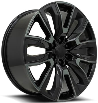 Factory Reproductions Replica GM Split-6 Spoke Replica Wheel Gloss Black Machined w/ Dark Clear Satin Black Inserts