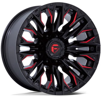 20x9 fuel off-road flame 8 gloss black milled w/ candy red d823 8x180 1mm - image