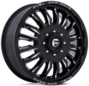 20x8.25 fuel off-road arc gloss black milled dually front d868 8x6.5/165 104mm 117 c.b. - image