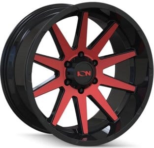 (clearance - no returns) 20x9 ion alloy 143 gloss black w/ red machined face 8x180 0mm - image