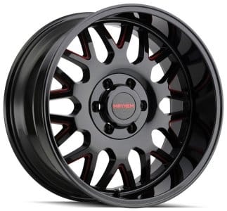 (clearance - no returns) 20x9 mayhem tripwire 8110btr gloss black milled w/ prism red 8x170 18mm - image