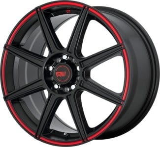 17x7 motegi mr142 satin black w/ red strip 5x4.25/108 5x4.5/114.3 40mm - image
