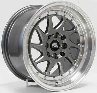 15x8 mst mt28 gunmetal w/ machined lip 4x100 4x4.5/114.3 20mm - image