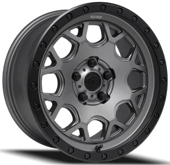 17x8 reika r45 marauder satin gunmetal with a satin black ring 5x108/4.25 20mm - image