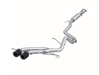 mbrp 13-18 hyundai veloster turbo dual exit t409 2 1/2in cat back w/ carbon fiber tips s47034cf - image