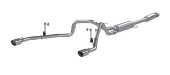mbrp 2021+ f-150 2.7l/ 3.5l ecoboost, 5.0l 3in cat back 2.5in dual split rear s5215409 - image