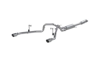 mbrp 2021+ f-150 2.7l/ 3.5l ecoboost, 5.0l 3in cat back 2.5in dual split rear - aluminized steel s5215al - image