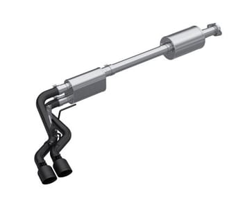 mbrp 2021+ ford f150 black coated dual pre-axle (street profile) 2.5in od tips 3in cat back exhaust s5219blk - image