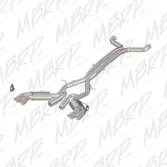 mbrp 2016+ chevy camaro ss 6.2l 3in dual cat-back quad tip exhaust street version w/ ss t409 tips s7032409 - image