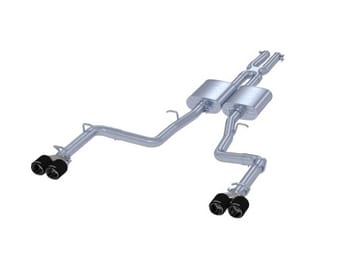 mbrp 2015+ dodge challenger 3.6l ss 2.5in quad tip split rear exit w/ carbon fiber tips - t304 s71113cf - image
