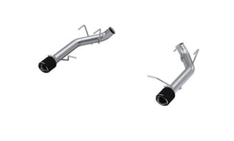 mbrp 11-14 ford mustang gt 5.0l t304 ss 3in dual axle-back with carbon fiber tips (race version) s72033cf - image