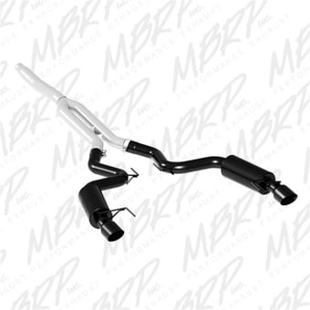 mbrp 15-19 ford mustang ecoboost 2.3l black 3in cat back dual split rear exit (race version) s7275blk - image