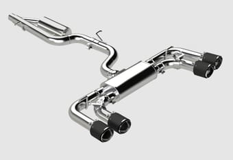 mbrp 2022 volkswagon golf r mk8 t304 stainless steel 3in cat-back, quad rear exit- carbon fiber tips s46133cf - image