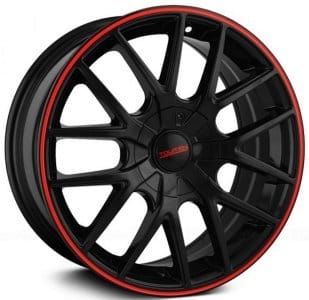 (clearance - no returns) 18x8 touren tr60 gloss black w/ red ring 5x112 5x120 40mm - image