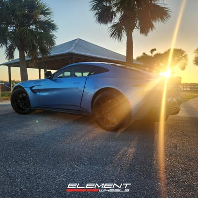 20 inch Staggered Variant Nysa in Satin Black on a 2020 Aston Martin Vantage