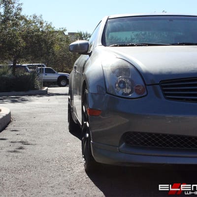 19 inch Staggered Eurotek 02 Matte Black on a 2004 Infiniti G35 Coupe w/ Specs