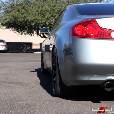19 inch Staggered Eurotek 02 Matte Black on a 2004 Infiniti G35 Coupe w/ Specs