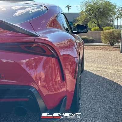 19 inch Staggered Variant Helium Gloss Black on a 2022 Toyota Supra