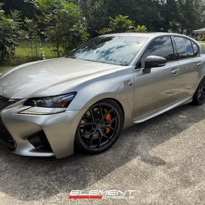 Staggered 20 inch Avant Garde M580R in Gloss Forge Charcoal on a 2017 Lexus GS-F