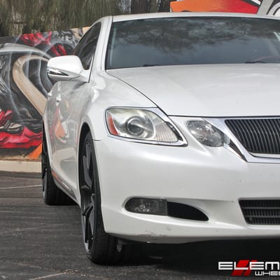 20 inch staggered KMC KM694 Wishbone Satin Black on a 2008 Lexus GS350 w/ Specs