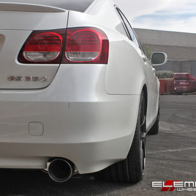 20 inch staggered KMC KM694 Wishbone Satin Black on a 2008 Lexus GS350 w/ Specs