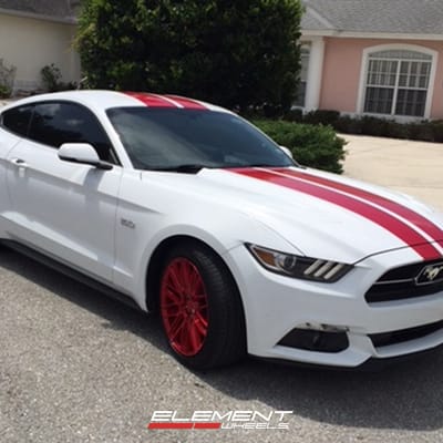 19 inch Black Di Forza BM-13 Brushed Red on 2015 Ford Mustang GT w/ Specs