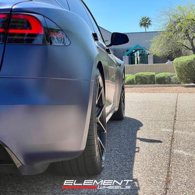 Staggered 21 Inch MRR FS06 Matte Black on a 2023 Tesla Model S Long Range