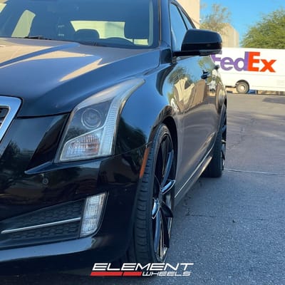 Staggered 19 inch Blaque Diamond BD-11 in Gloss Black on a 2014 Cadillac ATS Sedan