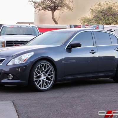 20 inch Staggered Rohana RFX10 Brushed Titanium on a 2010 Infiniti G37S Sedan w/ Specs