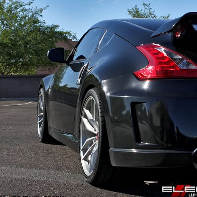 20 inch Staggered Variant Krypton Full Brushed Silver (Flow Forged) on a 2010 Nissan 370Z Nismo w/ Specs