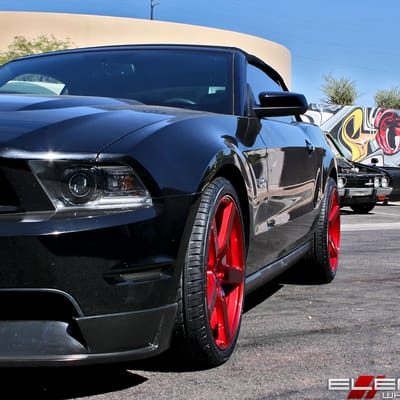 20 inch Staggered Niche Milan Candy Red on a 2011 Ford Mustang w/ Specs