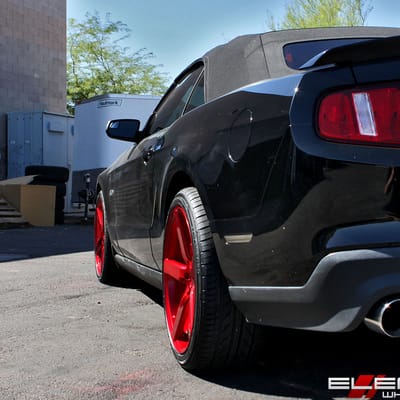 20 inch Staggered Niche Milan Candy Red on a 2011 Ford Mustang w/ Specs