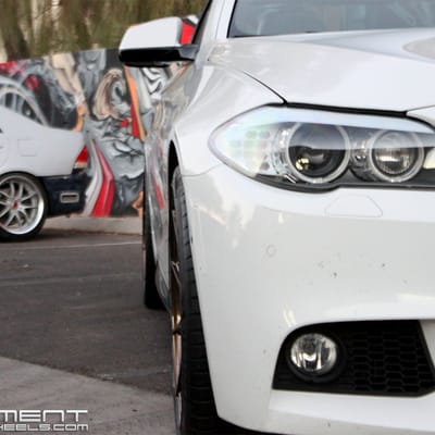 20 inch Staggered Vertini RF1.3 Light Brushed Bronze on a 13 BMW 550i Sedan w/ Specs