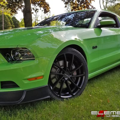 20 in Staggered KMC KM691 Spin Matte Black on 2013 Ford Mustang GT w/ Specs