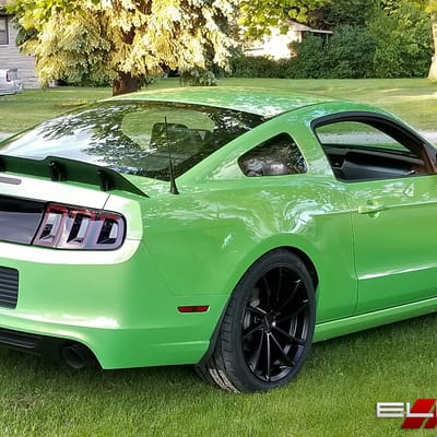 20 in Staggered KMC KM691 Spin Matte Black on 2013 Ford Mustang GT w/ Specs