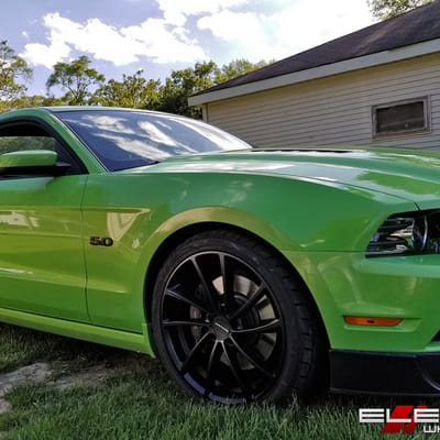 20 in Staggered KMC KM691 Spin Matte Black on 2013 Ford Mustang GT w/ Specs