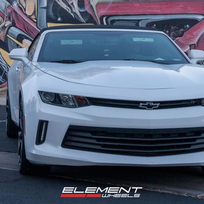 20 inch Staggered American Racing AR932 Splitter Satin Black on a 2017 Chevrolet Camaro LT Convertible