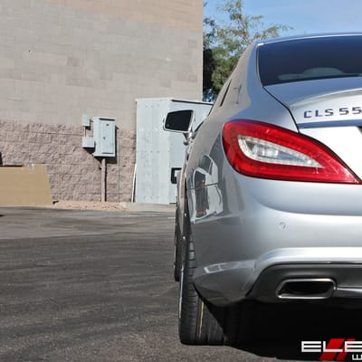 20 inch Staggered Ferrada FR4 Machine Silver on a 2014 Mercedes Benz CLS550 w/ Specs