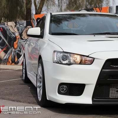 18 inch Miro 563 Gloss Silver Wheels on Mitsubishi Lancer EVO w/ Specs