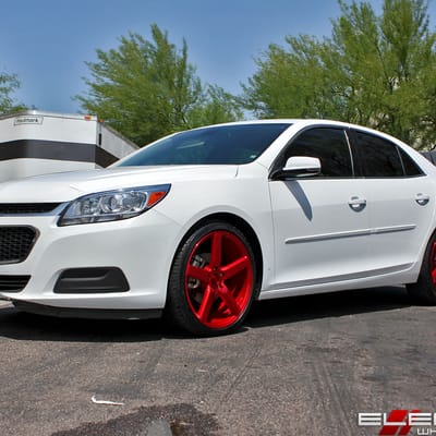 20x8.5 Niche Milan Candy Red on a 2015 Chevy Malibu w/ Specs
