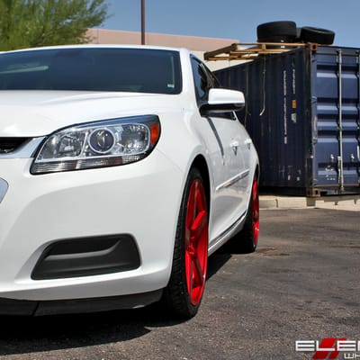 20x8.5 Niche Milan Candy Red on a 2015 Chevy Malibu w/ Specs