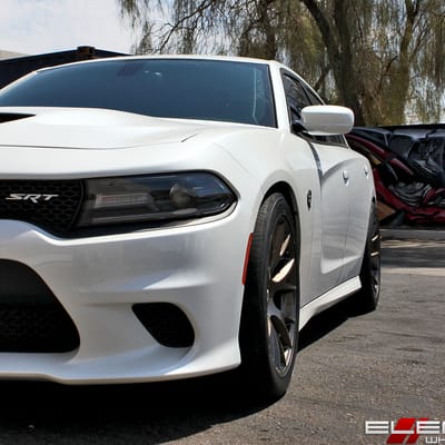 20 inch Staggered Hellcat Replica Wheels Gloss Bronze on a 2015 Dodge Charger SRT w/ Specs