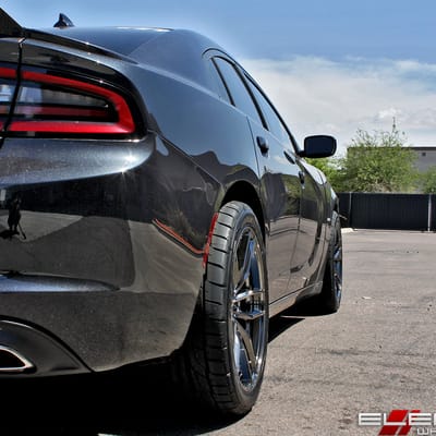 20 inch Staggered Variant Krypton Super Black Chrome (Cold Forged) on a 2016 Dodge Charger w/ Specs