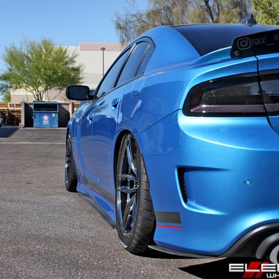 20 inch Staggered Variant Krypton Super Black Chrome (Flow Forged) on a 2016 Dodge Charger SRT w/ Specs