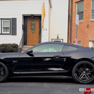 20 inch Staggered Vertini RF1.6 Gloss Black Brush Tint on a 2016 Ford Mustang GT w/ Specs