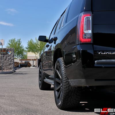 22x9.5 DUB Shot Calla Black/Machined w/ Tint on a 2016 GMC Yukon SLT w/ Specs