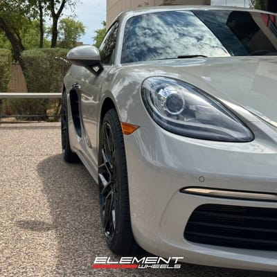 Staggered 20 inch Variant Radon Gloss Black on a 2018 Porsche Cayman