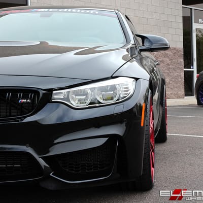 20 inch staggered Rohana RF2 Gloss Red (Rotary Forged) on 2016 BMW M4 w/ specs