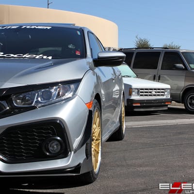 18x8.5 F1R F23 Gold w/ Polish Lip on a 2017 Honda Civic EX Hatchback w/ Specs