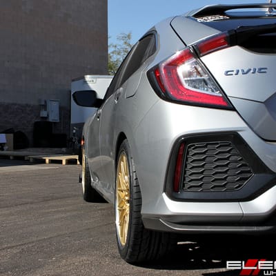 18x8.5 F1R F23 Gold w/ Polish Lip on a 2017 Honda Civic EX Hatchback w/ Specs